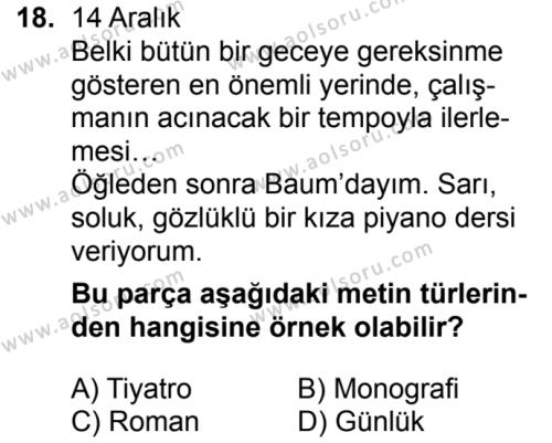 Türk Dili ve Edebiyatı 2 Dersi 2018-2019 Yılı 1. Dönem Sınavı 18. Soru
