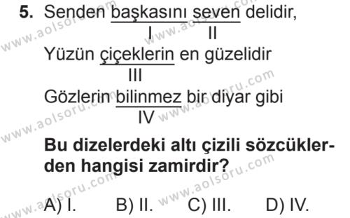 Türk Dili ve Edebiyatı 2 Dersi 2018-2019 Yılı 2. Dönem Sınavı 5. Soru