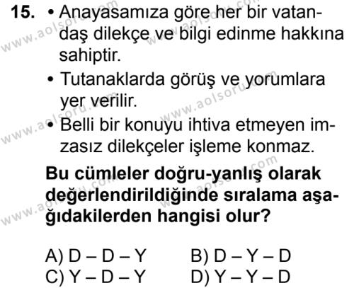 Türk Dili ve Edebiyatı 3 Dersi 2017-2018 Yılı 2. Dönem Sınavı 15. Soru
