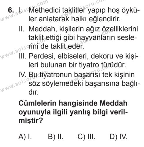Türk Dili ve Edebiyatı 4 Dersi 2017-2018 Yılı 3. Dönem Sınavı 6. Soru