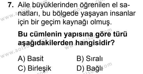 Türk Dili ve Edebiyatı 4 Dersi 2019-2020 Yılı 1. Dönem Sınavı 7. Soru