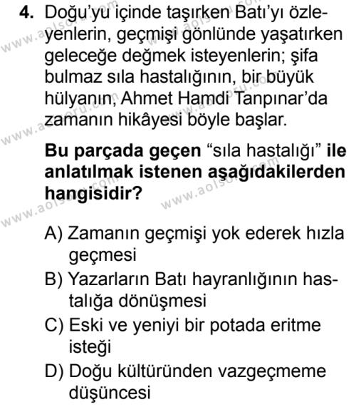 Türk Dili ve Edebiyatı 4 Dersi 2019-2020 Yılı 2. Dönem Sınavı 4. Soru