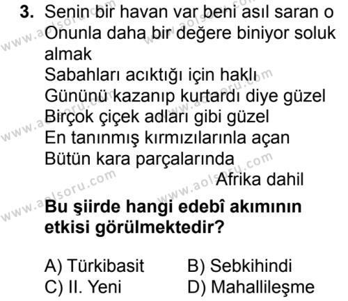 Türk Dili ve Edebiyatı 5 Dersi 2018-2019 Yılı 1. Dönem Sınavı 3. Soru