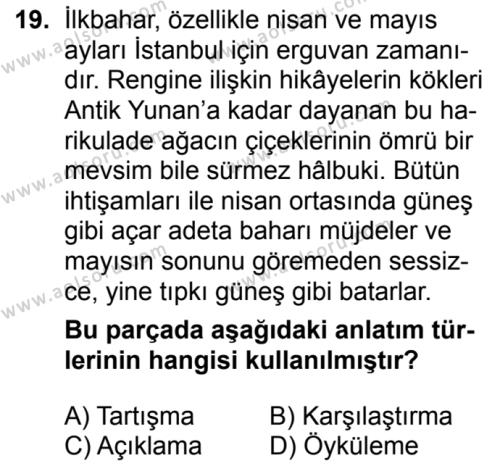 Türk Dili ve Edebiyatı 5 Dersi 2018-2019 Yılı 1. Dönem Sınavı 19. Soru