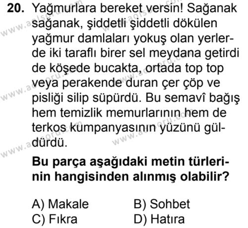 Türk Dili ve Edebiyatı 5 Dersi 2018-2019 Yılı 1. Dönem Sınavı 20. Soru