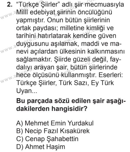 Türk Dili ve Edebiyatı 5 Dersi 2018 - 2019 Yılı 2. Dönem Sınav Soruları 2. Soru