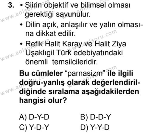 Türk Dili ve Edebiyatı 5 Dersi 2019 - 2020 Yılı 2. Dönem Sınav Soruları 3. Soru