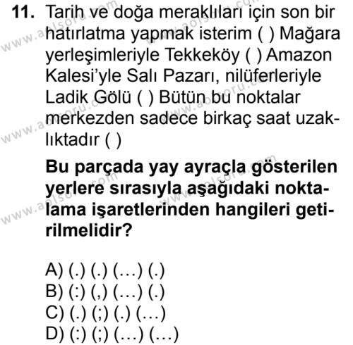 Türk Dili ve Edebiyatı 6 Dersi 2018-2019 Yılı 1. Dönem Sınavı 11. Soru