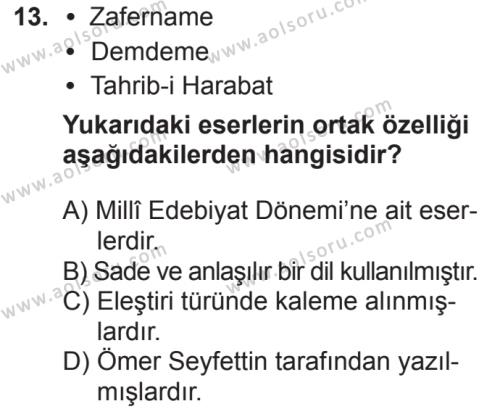 Türk Dili ve Edebiyatı 6 Dersi 2018-2019 Yılı 2. Dönem Sınavı 13. Soru