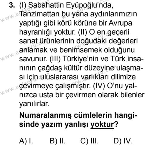 Türk Dili ve Edebiyatı 6 Dersi 2018 - 2019 Yılı 3. Dönem Sınav Soruları 3. Soru