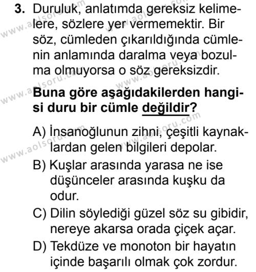 Türk Dili ve Edebiyatı 6 Dersi 2019 - 2020 Yılı 1. Dönem Sınav Soruları 3. Soru