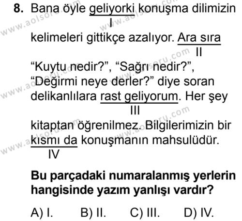 Türk Dili ve Edebiyatı 6 Dersi 2019-2020 Yılı 1. Dönem Sınavı 8. Soru
