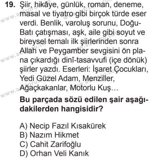 Türk Dili ve Edebiyatı 7 Dersi 2018-2019 Yılı 2. Dönem Sınavı 19. Soru