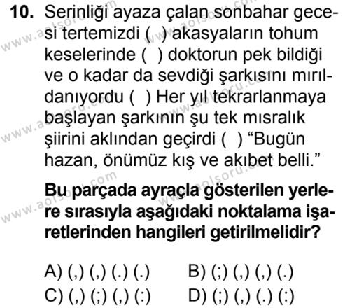 Türk Dili ve Edebiyatı 7 Dersi 2019-2020 Yılı 1. Dönem Sınavı 10. Soru