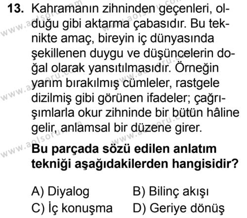 Türk Dili ve Edebiyatı 7 Dersi 2019-2020 Yılı 1. Dönem Sınavı 13. Soru