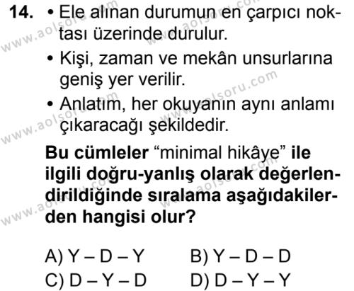 Türk Dili ve Edebiyatı 7 Dersi 2019-2020 Yılı 1. Dönem Sınavı 14. Soru