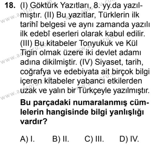 Türk Dili ve Edebiyatı 8 Dersi 2018-2019 Yılı 1. Dönem Sınavı 18. Soru