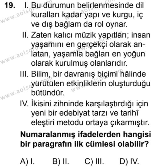 Türk Dili ve Edebiyatı 8 Dersi 2018-2019 Yılı 1. Dönem Sınavı 19. Soru