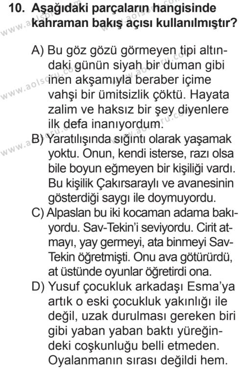 Türk Dili ve Edebiyatı 8 Dersi 2018-2019 Yılı 2. Dönem Sınavı 10. Soru
