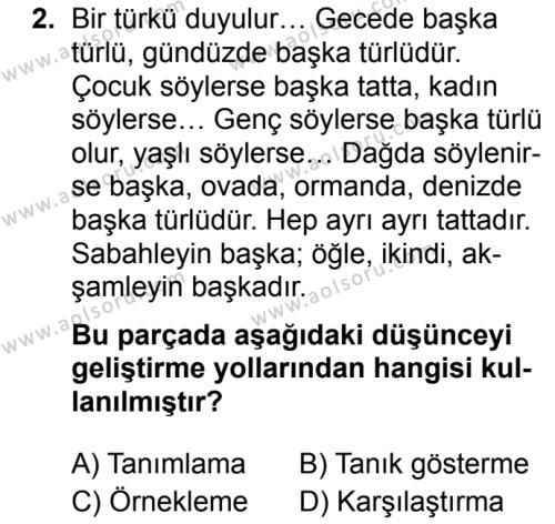 Türk Dili ve Edebiyatı 8 Dersi 2019 - 2020 Yılı 1. Dönem Sınav Soruları 2. Soru