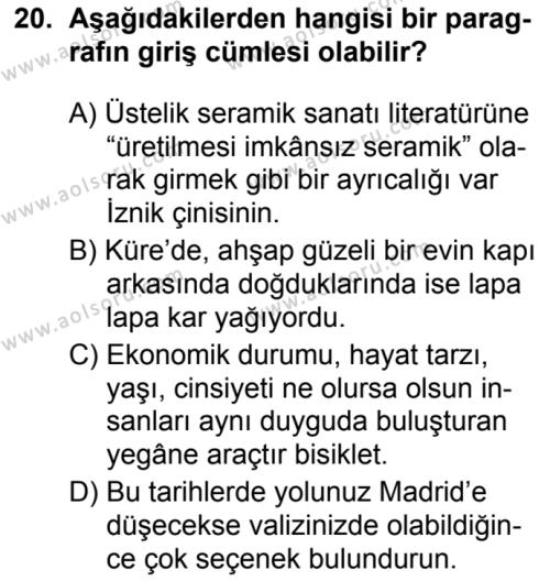 Türk Dili ve Edebiyatı 8 Dersi 2019-2020 Yılı 1. Dönem Sınavı 20. Soru