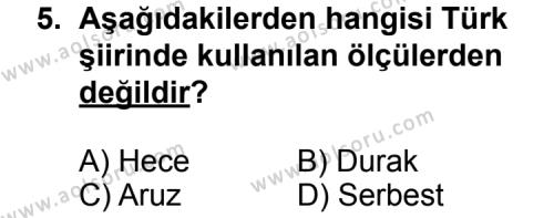 Türk Edebiyatı 1 Dersi 2011-2012 Yılı 1. Dönem Sınavı 5. Soru