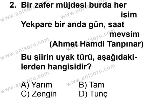Türk Edebiyatı 1 Dersi 2011 - 2012 Yılı 2. Dönem Sınav Soruları 2. Soru
