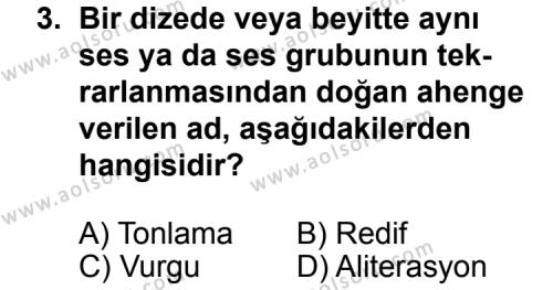 Türk Edebiyatı 1 Dersi 2011 - 2012 Yılı 2. Dönem Sınav Soruları 3. Soru