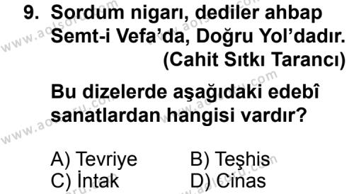 Türk Edebiyatı 1 Dersi 2011-2012 Yılı 2. Dönem Sınavı 9. Soru