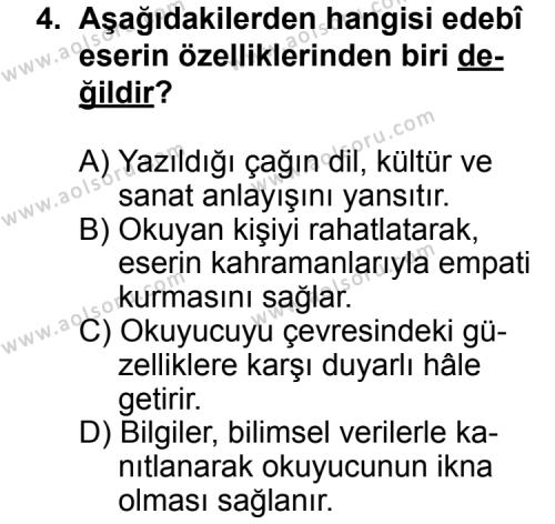 Türk Edebiyatı 1 Dersi 2011 - 2012 Yılı 3. Dönem Sınav Soruları 4. Soru