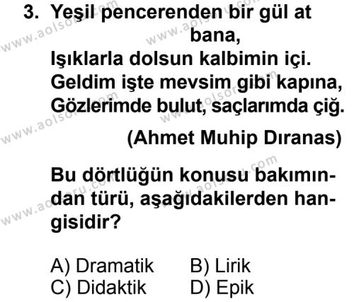 Türk Edebiyatı 1 Dersi 2011 - 2012 Yılı Ek Sınav Soruları 3. Soru
