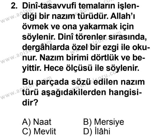 Türk Edebiyatı 1 Dersi 2012 - 2013 Yılı 1. Dönem Sınav Soruları 2. Soru