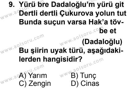 Türk Edebiyatı 1 Dersi 2012-2013 Yılı 1. Dönem Sınavı 9. Soru
