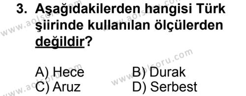 Türk Edebiyatı 1 Dersi 2012 - 2013 Yılı 2. Dönem Sınav Soruları 3. Soru