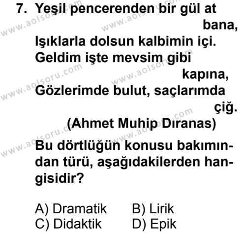 Türk Edebiyatı 1 Dersi 2012-2013 Yılı 2. Dönem Sınavı 7. Soru
