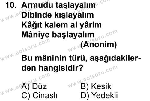 Türk Edebiyatı 1 Dersi 2012-2013 Yılı 2. Dönem Sınavı 10. Soru