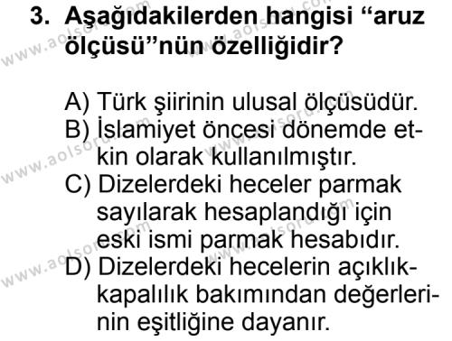Türk Edebiyatı 1 Dersi 2012 - 2013 Yılı 3. Dönem Sınav Soruları 3. Soru