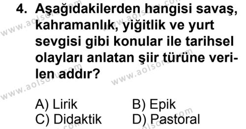 Türk Edebiyatı 1 Dersi 2012 - 2013 Yılı 3. Dönem Sınav Soruları 4. Soru