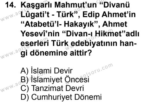 Türk Edebiyatı 1 Dersi 2012-2013 Yılı 3. Dönem Sınavı 14. Soru