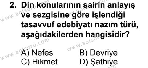 Türk Edebiyatı 1 Dersi 2012 - 2013 Yılı Ek Sınav Soruları 2. Soru