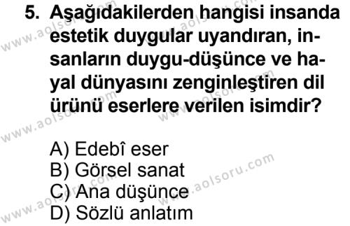 Türk Edebiyatı 1 Dersi 2013-2014 Yılı 1. Dönem Sınavı 5. Soru