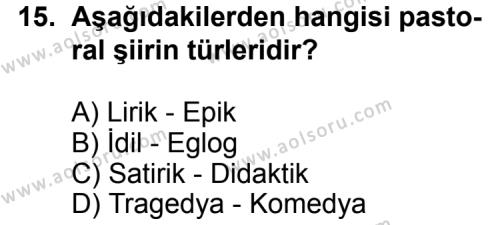 Türk Edebiyatı 1 Dersi 2013-2014 Yılı 1. Dönem Sınavı 15. Soru