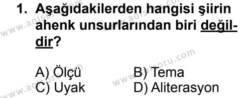 Türk Edebiyatı 1 Dersi 2013-2014 Yılı 2. Dönem Sınavı 1. Soru