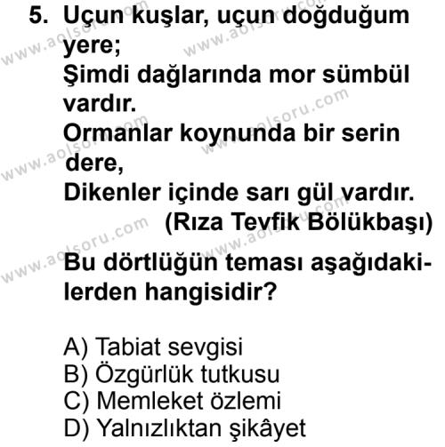 Türk Edebiyatı 1 Dersi 2013-2014 Yılı 2. Dönem Sınavı 5. Soru