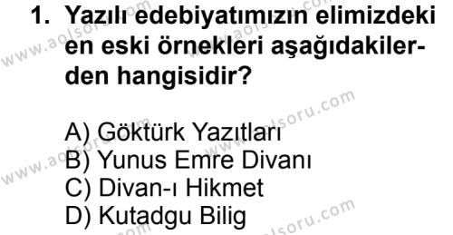 Türk Edebiyatı 1 Dersi 2013 - 2014 Yılı 3. Dönem Sınav Soruları 1. Soru