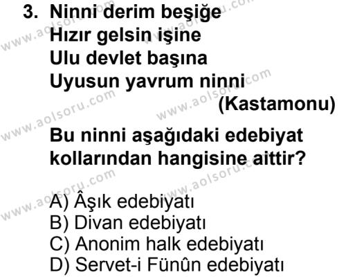 Türk Edebiyatı 1 Dersi 2013 - 2014 Yılı 3. Dönem Sınav Soruları 3. Soru