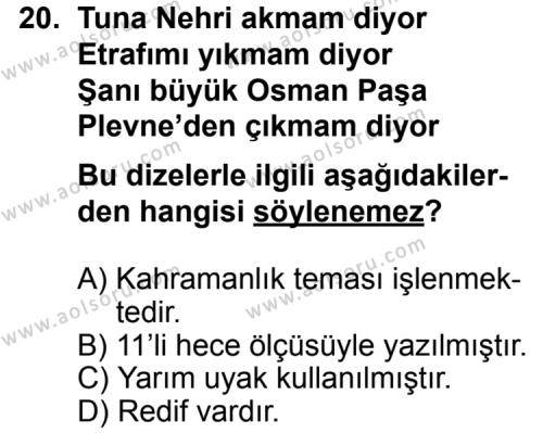 Türk Edebiyatı 1 Dersi 2014-2015 Yılı 1. Dönem Sınavı 20. Soru