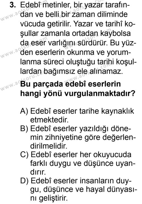 Türk Edebiyatı 1 Dersi 2014 - 2015 Yılı 2. Dönem Sınav Soruları 3. Soru