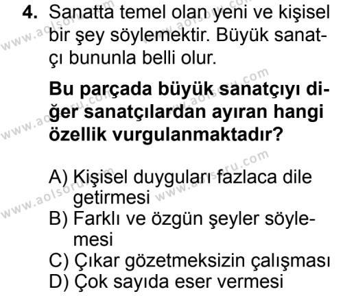 Türk Edebiyatı 1 Dersi 2014 - 2015 Yılı 2. Dönem Sınav Soruları 4. Soru