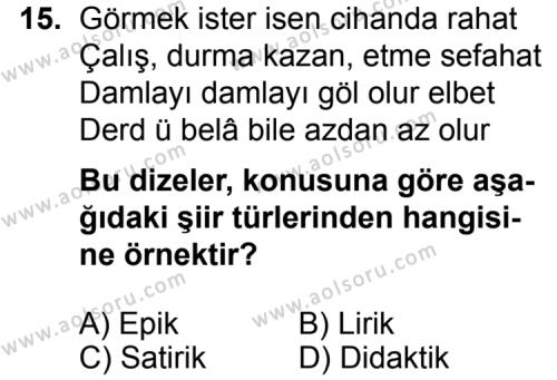 Türk Edebiyatı 1 Dersi 2014-2015 Yılı 2. Dönem Sınavı 15. Soru
